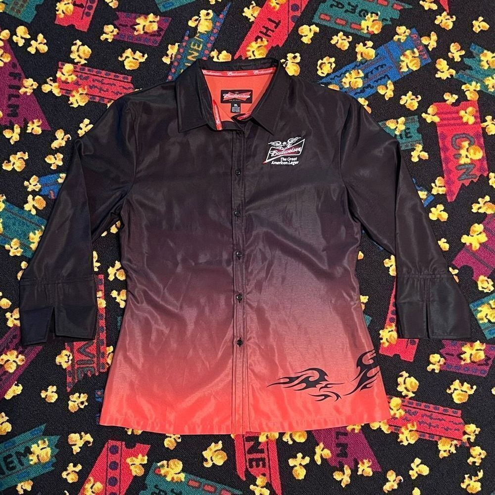 Mens BUDWEISER Phoenix Orange Ombre Long Sleeve Button Down Shirt / Size XL